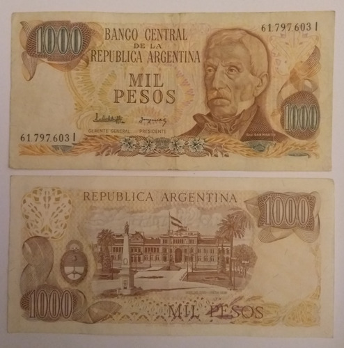 Billetes (5) Argentina 1000 Pesos Ley 18188serie Hig