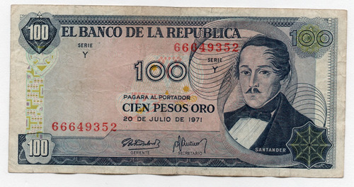 Colombia 100 Pesos 1971 Banco De La República