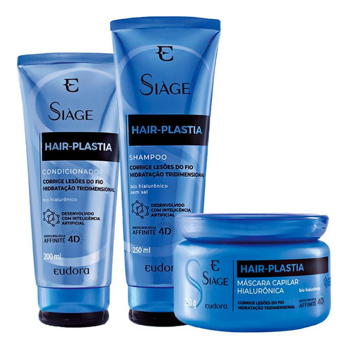 Kit Eudora Siàge Hair-plastia Shampoo Condicionador Máscara