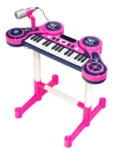 Piano eletrônico infantil Unik Toys PE1806FRP grande show microfone cor rosa