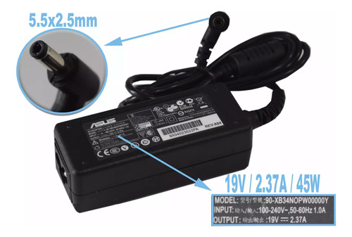 Cargador Asus 19v/ 2.37a/ 45w/ 5.5x2.5mm Plug Negro