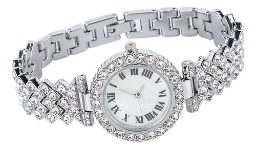 Elegante Conjunto De Reloj Y Pulsera Plateados Con Diamantes