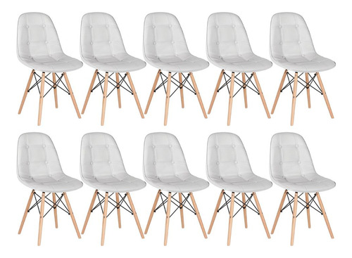 10 Cadeiras Estofada Botão Eames Botonê Capitonê Cores Cor do assento Cinza-claro