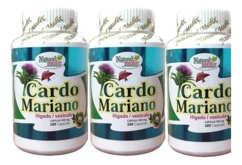 Cardo Mariano Silimarina Natural Medix. 3 Frascos.  500 Mg. 