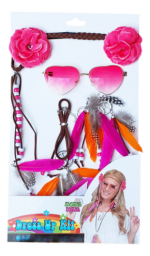 Kit Acessório Fantasia Hippie Feminina Luxo Festa Carnaval