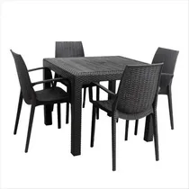Comprar Oferton Juego De Mesa Cuadrada Negra Simil Rattan+4 Sillas N