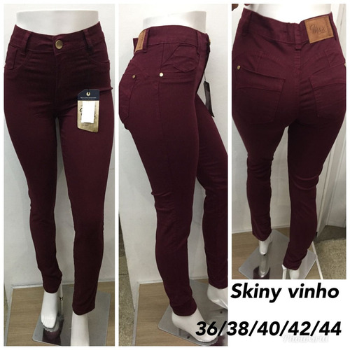 calça jeans vinho feminina