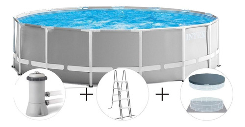 Piscina estructural redonda Intex 26726 con capacidad de 16805 litros de 457cm de largo x 457cm de ancho de 457cm de diámetro gris claro diseño mosaico
