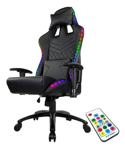 Imagen 2 de 10 de Silla de escritorio Audiotek MKZ-LKSGRGBTB301 gamer ergonómica negra con tapizado de cuero sintético