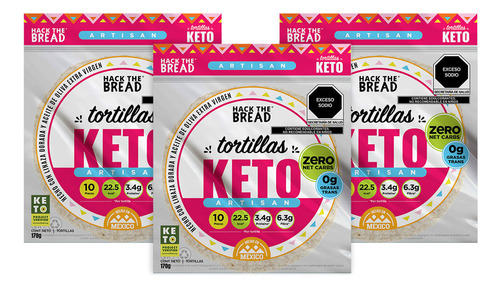 Tortillas Keto Zero Carbs, 22.5 Calorías, Hackthebread 3pack