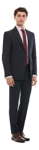 Traje Caballero Fit Slim Tejido Poliéster Vittorio Forti Azul Marino Liso 48r