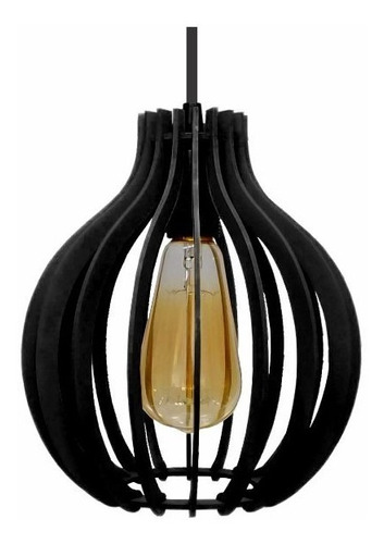 Pendente Em Madeira  Drop Light  22 X 19 Cm - Preto