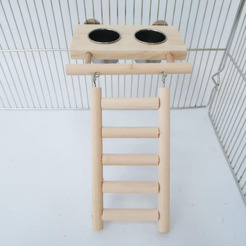 Parrot Playstand Feeder Cups Patio De Juegos De Madera