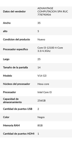 Notebook Lenovo V14 G3 I3-1215u 8gb 256gb Ssd Win11 14 