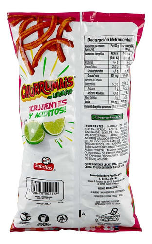 Churrumais Sabritas Con Limoncito 185 G 10 Pzas