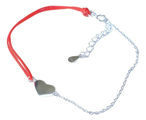 Pulsera Regulable Corazón Hilo Rojo En Plata 925 1,4gr