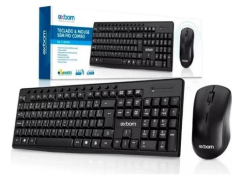 Kit de teclado e mouse sem fio Exbom BK-S1000M Português Brasil de cor preto