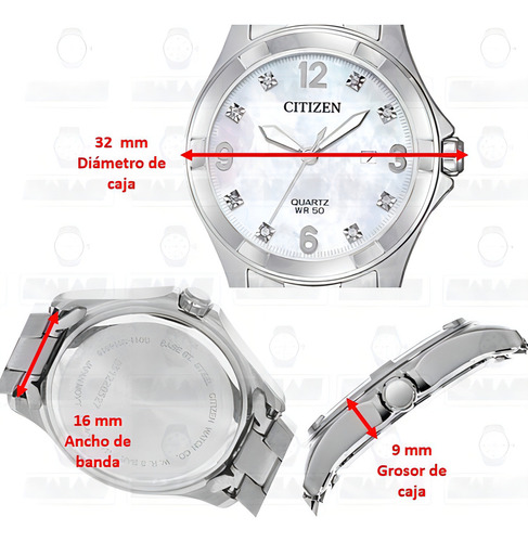 Reloj Citizen 61077 Eu6080-58d Mujer Acero Inoxidable Color Del Fondo Concha Nácar 61077