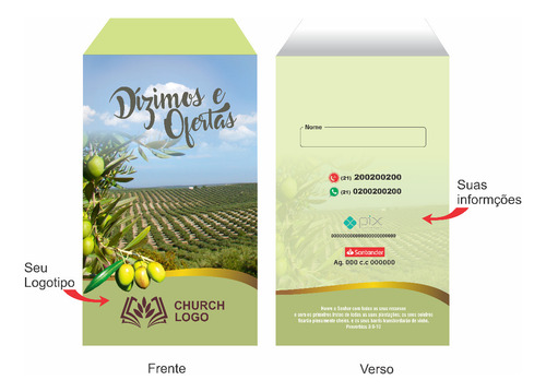 Envelope De Dízimo E Oferta Personalizado 200 Unidades