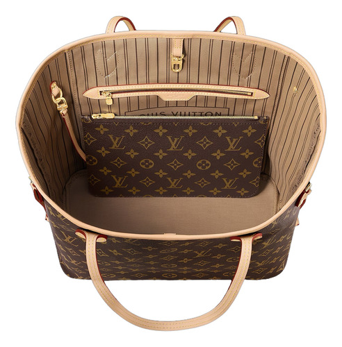 Louis Vuitton Bolso Neverfull Mm Beige Original Marrón Monograma