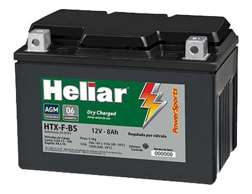 Bateria Selada 8ah Heliar Htx9-bs Suzuki Gsx 650 F 09-2016