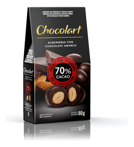 Chocolart Almendras Con Chocolate Amargo 70% 80g