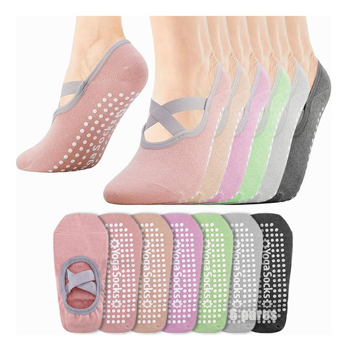 6 Pares Yoga Calcetines De Para Mujeres Antideslizantes