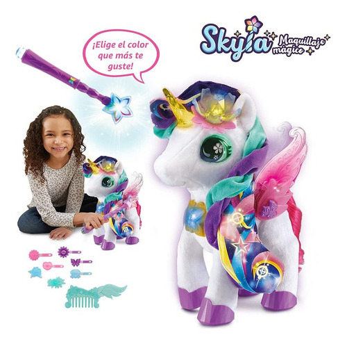 Vtech Unicornio Skyla Maquillaje Mágico Peluche Baila Musica Color Blanco