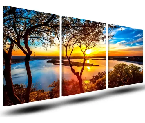 Tríptico Decorativo Natureza 3 Peças: Por do Sol no Mar - 1.2m x ...