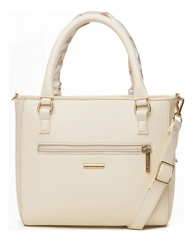 Bolsa Tote Rafitthy Transversal Couro Sintético Off White Off White Liso Ouro Off White