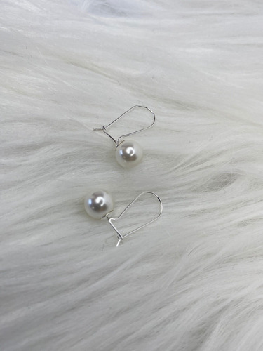 Imagen 2 de 2 de Aros Dama Perla Colgante 8 Mm Plata Italiana Ley 925
