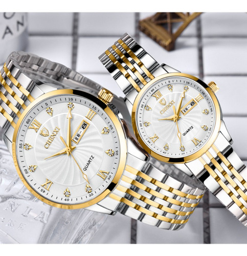 Relógio Chenxi Luxury de 2 peças para casais de quartzo e diamante