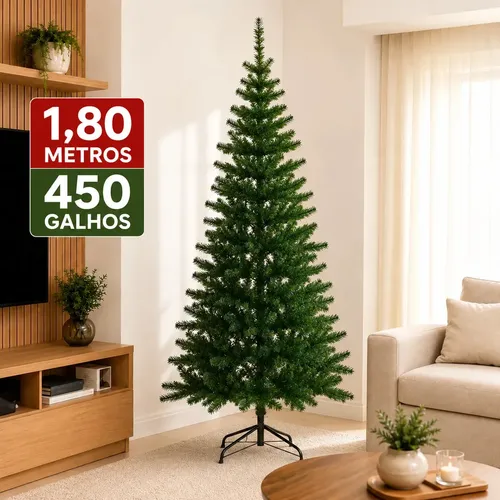 Árvore de Natal 1,80m Pinheiro Verde 450 Galhos Base de Ferro
