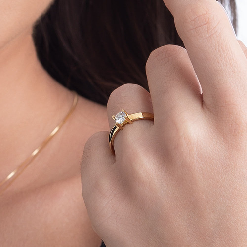 Anel Solitário Com Aro Confort Em Ouro 18k Com 48 Pontos De