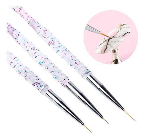 Kit 3 Pincéis Filetes Contorno Película Unhas Fino Iniciante