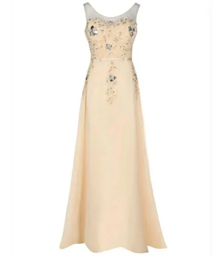 Vestido Dourado Bege Madrinha Longo Festa Casamento Ref 80