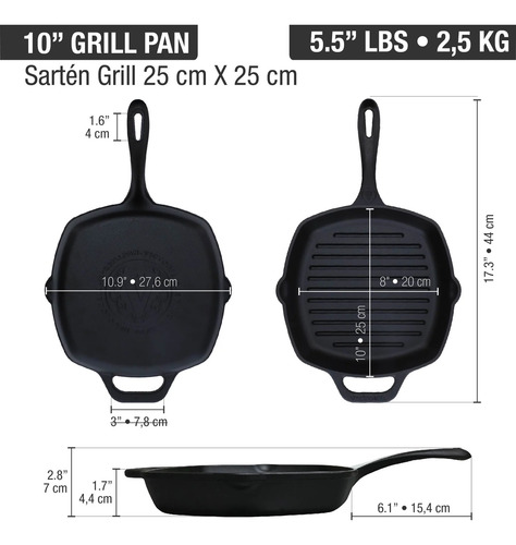 Set Sarten 20cm+ Grill + Olla Cooker Hierro Fundido Victoria