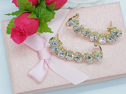 Brinco Ear Cuff Noiva Pedra Zirconia Dourado Festa Debutante