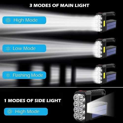 Lampara Táctica Led+cob Recargable Impermeable Energía Solar
