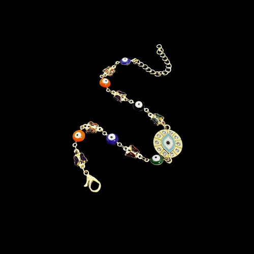 Pulsera Ojo Turco Circular Baño De Oro 18k Protección Suerte
