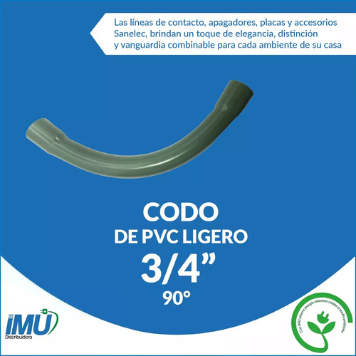 Codo Pvc Ligero 2 Vias 90° 3/4 Pulgadas 19mm Verde 3467