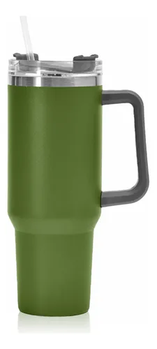 comprar Copo Térmico 1200ml Inox Canudo Quente E Frio Cor Verde-escuro Lisa