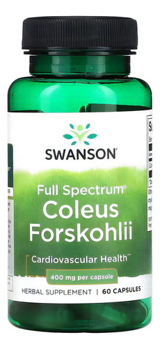 Swanson Coleus Forskohlii Full Spectrum 400 mg 60 cápsulas Sabor sem sabor