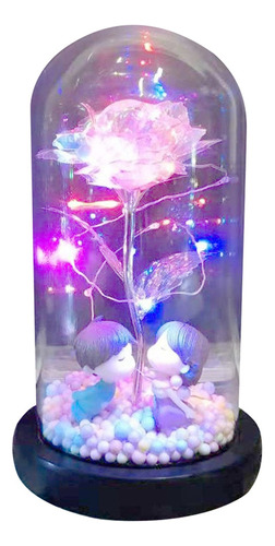 Rosa En Cristal Con Luces Led Coloridas, Regalo De Flores