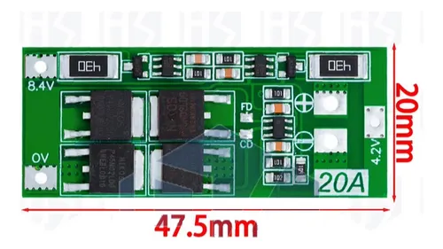 Módulo Tarjeta Bms Batería Li-ion 2s 20a 7.4v Con Balanceo