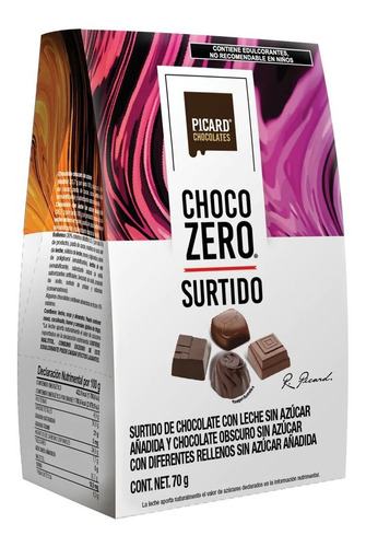 Chocolate Picard Surtido 4 Sabores Choco Zero 70g Sin Azucar