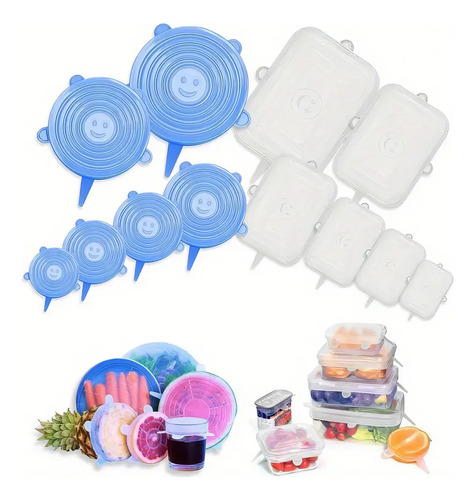 Tapas De Silicona Reutilizables - Herméticas Y Multiusos 6pz Transparente Cuadrado