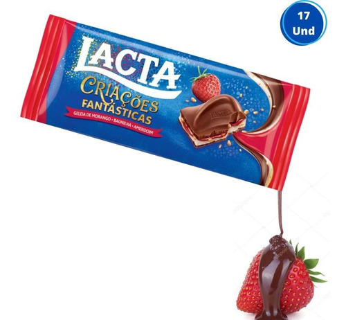 Kit 17 Barras Chocolate Lacta Geléia De Morango