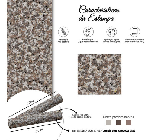 Papel Parede Mod 017 0.50x12 Granito Marrom Castor Vinilico
