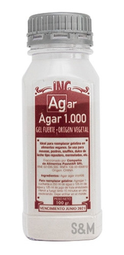 Gel Agar Agar Mil 100 Gr Origen Vegetal Pastelar Repostería